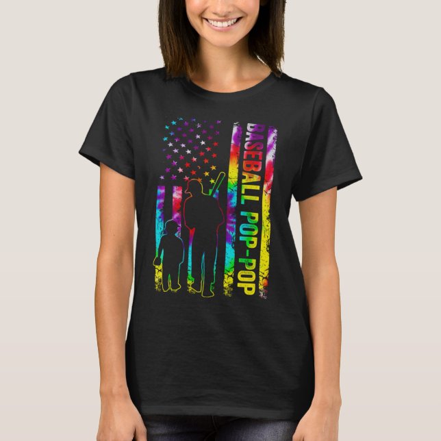 Mens Baseball Pop Pop American Flag Gefärbte Krawa T-Shirt (Vorderseite)