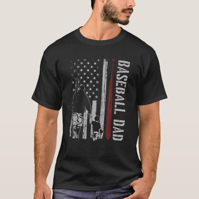 Mens Baseball Vater Daddy American Flag Patriotic  T-Shirt (Vorderseite)