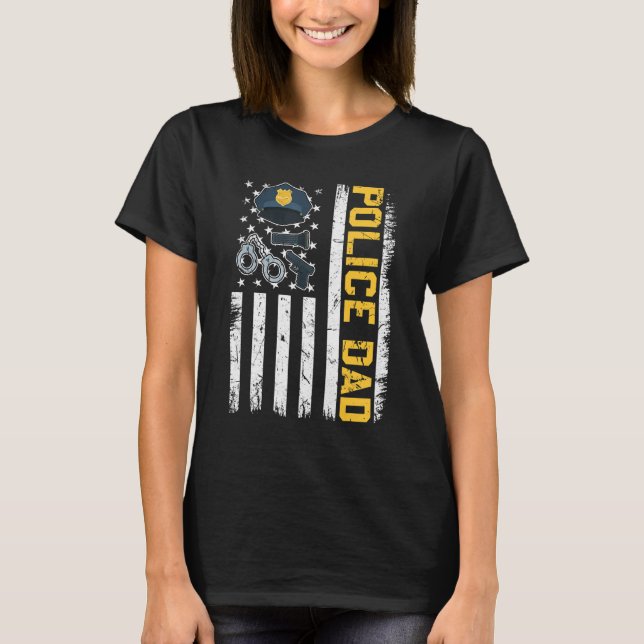 Mens bedrückte US-Flaggenpolizei Vater Patriotic F T-Shirt (Vorderseite)