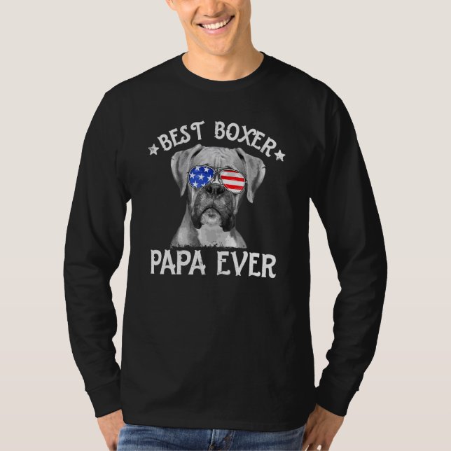 Mens Best Boxer Papa Ever American Flag Hund Vater T-Shirt (Vorderseite)