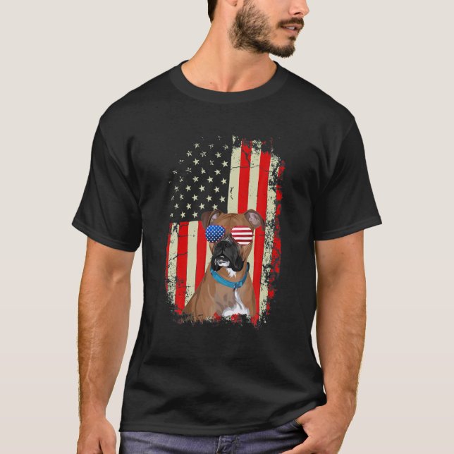 Mens Best Boxer Vater je T Dog Lover American Flag T-Shirt (Vorderseite)