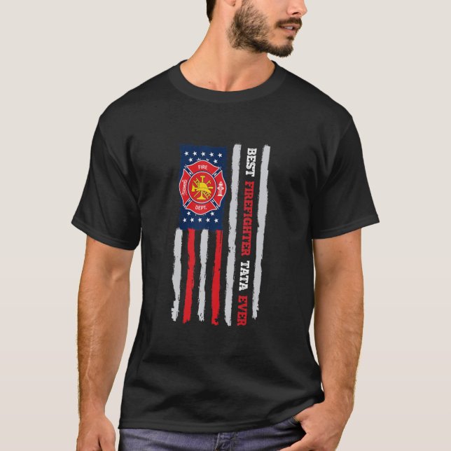 Mens Best Firefighter Tata je US Flag Fireman Fan T-Shirt (Vorderseite)