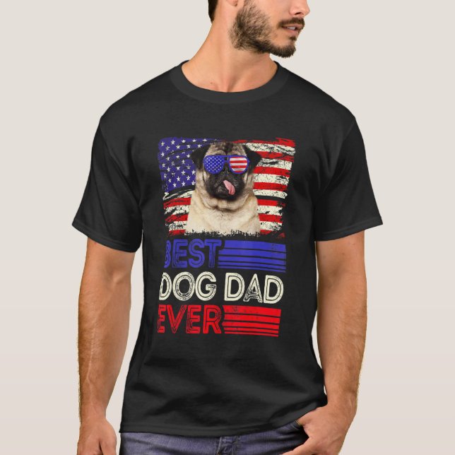 Mens Best Mops Vater je American Flag Patriotic T-Shirt (Vorderseite)