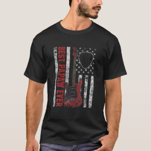 Mens Best Papaw Ever American Flag Guitar Christma T-Shirt