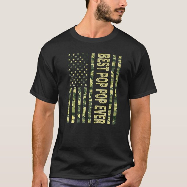 Mens Best Pop Pop je US-amerikanische Flaggengrand T-Shirt (Vorderseite)