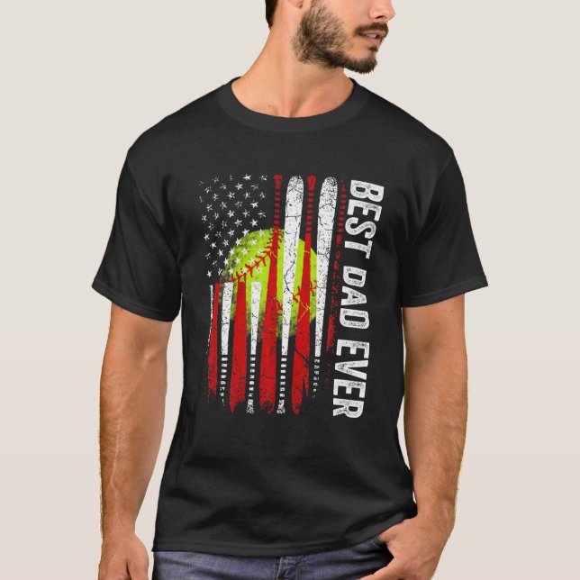 Mens Best Vater jemals American Flag Coach Softbal T-Shirt (Vorderseite)