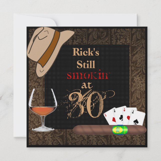 MENS Birthday Cigars, Poker FEDORA HAT INVITATIONE Einladung (Vorderseite)
