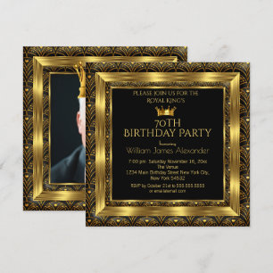 Mens Birthday Party Foto Crown Gold Art Deco Einladung