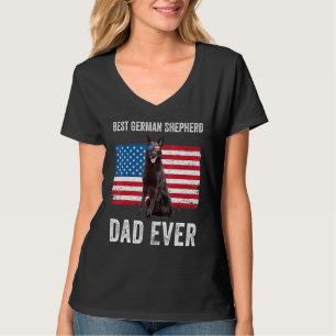 Mens Black German Shepherd Vater American Flag Dog T-Shirt