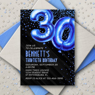 Mens Blue 30th Birthday Invitation