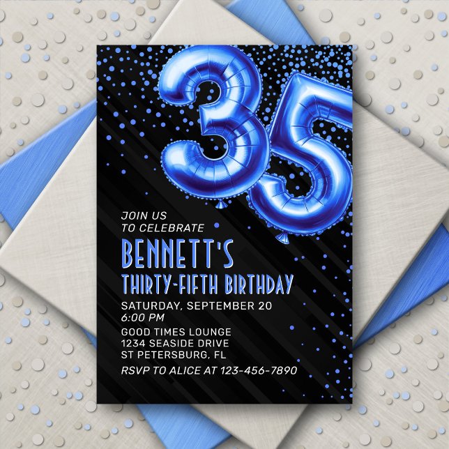 Mens Blue 35th Birthday Invitation (Créateur téléchargé)
