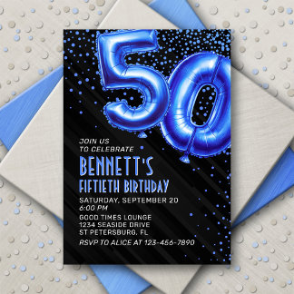 Mens Blue 50. Geburtstag Einladung