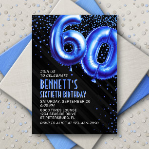 Mens Blue 60th Birthday Invitation