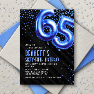 Mens Blue 65. Geburtstag Einladung