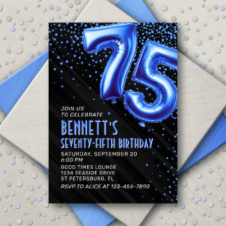 Mens Blue 75. Geburtstag Einladung