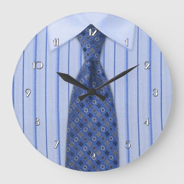 Mens Blue Shirt and Tie Novelty Wall Clock Große Wanduhr (Vorderseite)