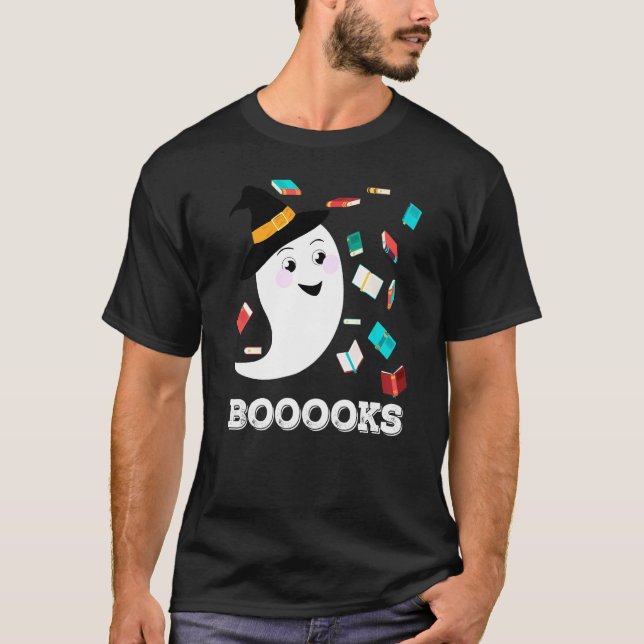 Mens Booooks Librarian Halloween Niedlich Ghost Fl T-Shirt (Vorderseite)