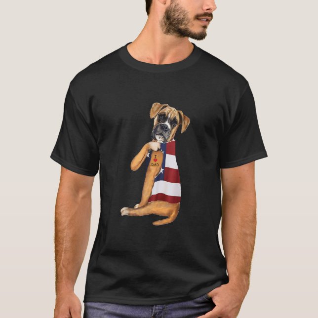 Mens Boxer Dog Tattoo I Liebe Vater  T-Shirt (Vorderseite)