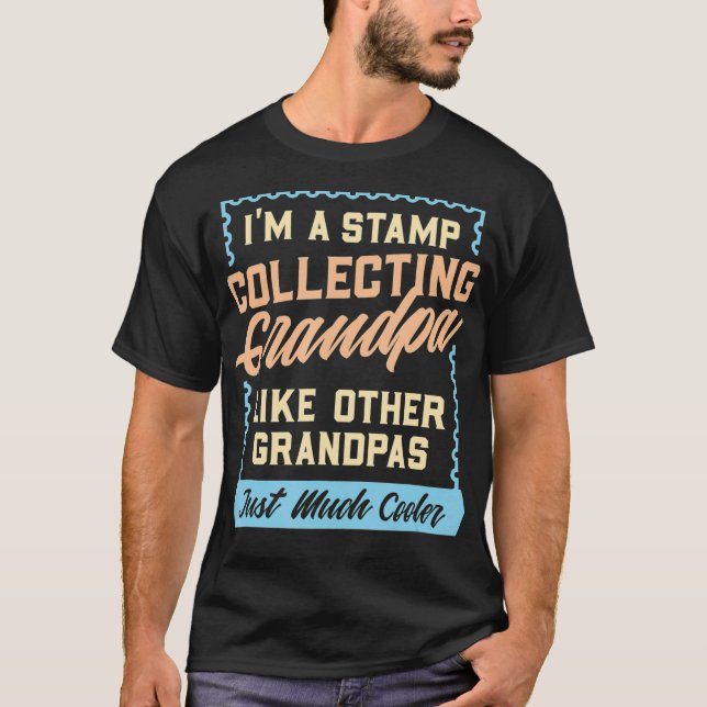 Mens Briefmarke Collector Opa Philatelis T-Shirt (Vorderseite)