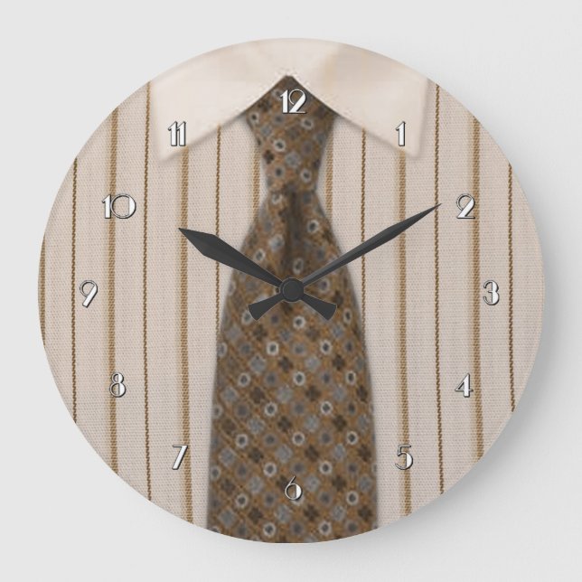 Mens Brown Shirt and Tie Novelty Wall Clock Große Wanduhr (Vorderseite)
