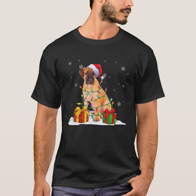 Mens Bullmastiff Weihnachtsbaum Lichter Weihnachte T-Shirt (Vorderseite)
