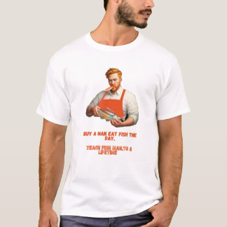 Mens Buy A Man Eat Fish He Day Teach Fish Man T-Shirt