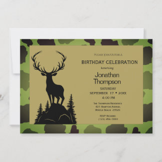 Men's Camo Deer On The Hill Birthday Invitation Einladung