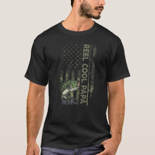 Mens Camouflage American Flag Reel Cool Papa Fishi T-Shirt
