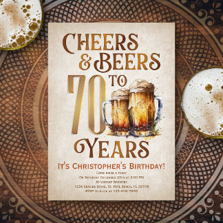 Mens Cheers & Bers Funny 70. Geburtstag Einladung