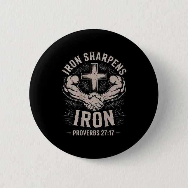 Men's Christian Workout Iron Sharpens Iron Proverb Button (Vorderseite)