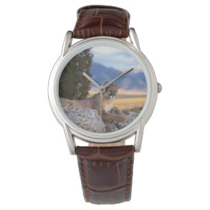 Mens Classic Watch/Wildlife Mountain Lion Armbanduhr
