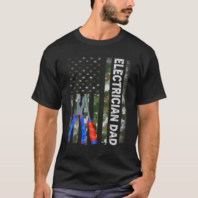 Mens Cool American Flag Camouflage Electric Vater T-Shirt (Vorderseite)