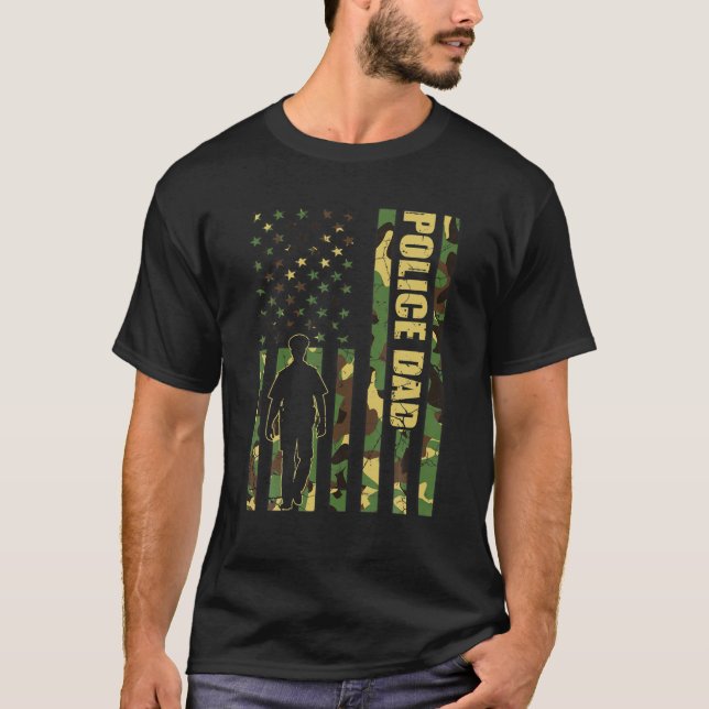 Mens Cool American Flag Camouflage Police Vater Fa T-Shirt (Vorderseite)