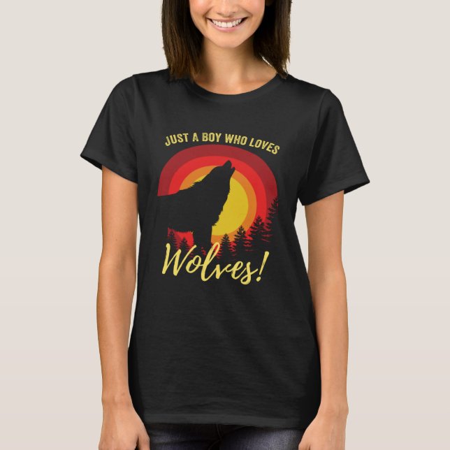 Mens Cool Just A Boy Who Loves Wolves Boys Wolf    T-Shirt (Vorderseite)