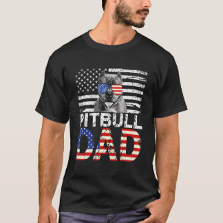 Mens Cool Pitbull Vater Usa Flag Patriotische Väte T-Shirt