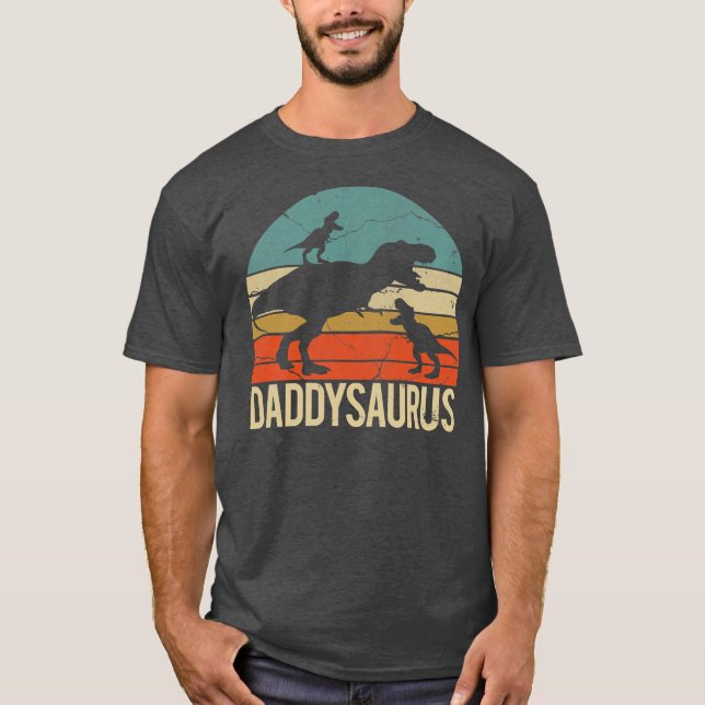 Mens Daddy Dinosaur Daddysaurus 2 Zwei Kinder Vate T-Shirt (Vorderseite)