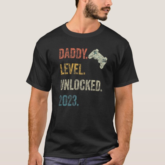 Mens Daddy Level Uncked 2023 Gamer Pregnancy Soo T-Shirt (Vorderseite)