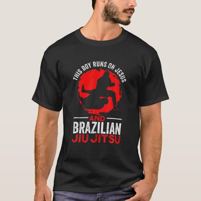 Mens dieser Junge rennen auf Jesus und brasilianis T-Shirt (Vorderseite)