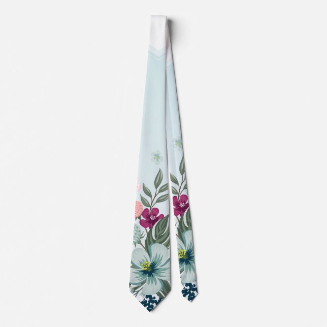 Mens Dress Krawatte Tropical Blume auf Blue Ombre (Vorderseite)