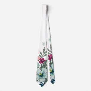 Mens Dress Krawatte Tropische Blume auf Weiß