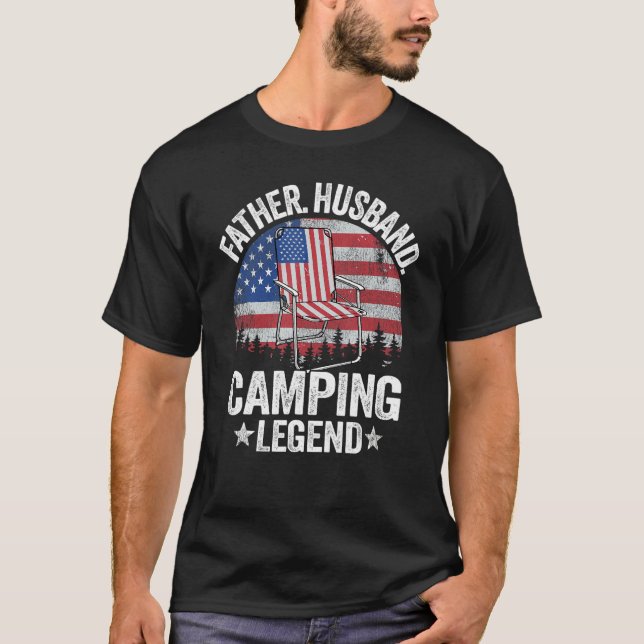 Mens Father Husband Camping Legend American Flag C T-Shirt (Vorderseite)