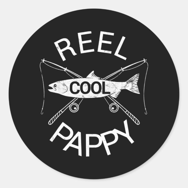 Mens Father's Day REEL COOL PAPPY Fish Grandpa Runder Aufkleber (Vorderseite)