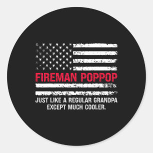 Mens Fireman Pop Pop Usa Flag Stolzes Feuerwehrman Runder Aufkleber