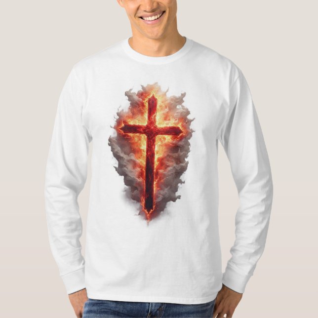 Men's Flaming Christian Cross Long Sleeve Tee (Vorderseite)