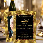 Mens Foto 60. Geburtstagsparty King Crown Gold Einladung<br><div class="desc">Mens 60. Geburtstagsparty Foto King Crown Gold Art Deco. Elegante Geburtstagsparty Black Gold Art Deco. Passen Sie Ihre persönlichen Daten an.</div>