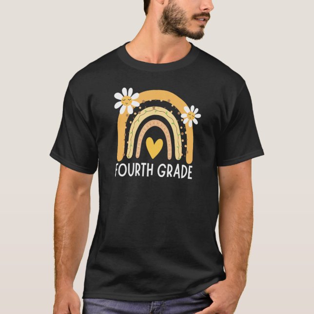 Mens Fourth Grade Teacher Life Cute Boho Rainbow I T-Shirt (Vorderseite)
