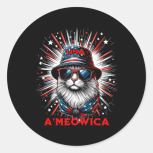 Mens Frauen Ameowica Lustig Patriotisch Katze Meow Runder Aufkleber