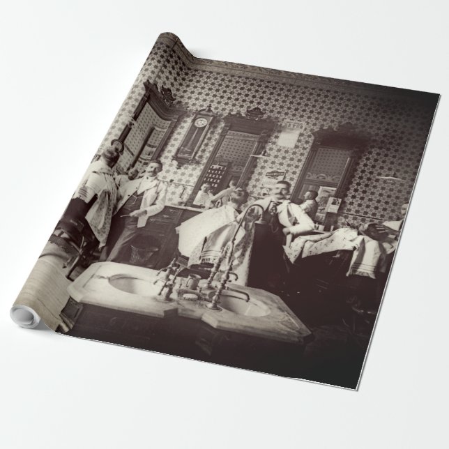 Mens-Friseur-Friseur-Salon-Fotografie der 1890er J Geschenkpapier (Ungerollt)
