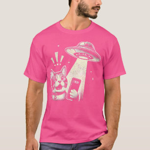 Mens Funny Cat Alien Ufo Begegnung Sci-Fi T-Shirt