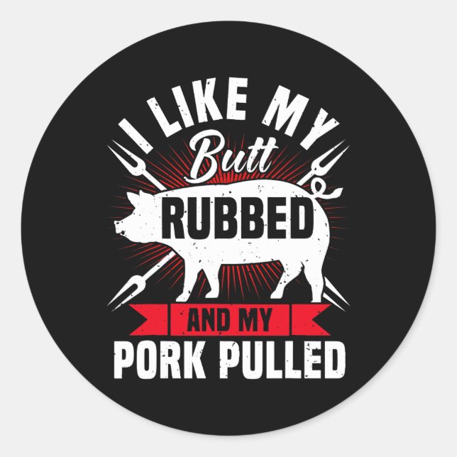 Mens Funny GRILLEN Grillen gepulstes Schweinefleis Runder Aufkleber (Vorderseite)